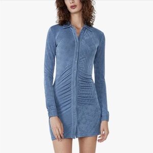 Bardot The Gathered Slinky Long Sleeve Button-Up Mini Dress